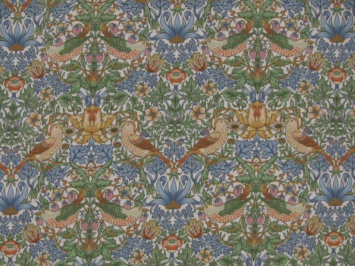 William Morris Strawberry Thief Water Repellent Outdoors Fabric, Blue