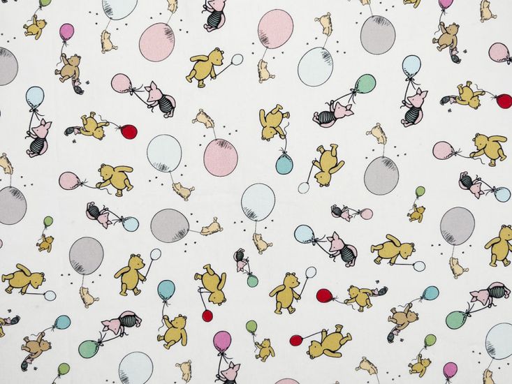 Winnie The Pooh Balloons Cotton Percale Print, Ivory
