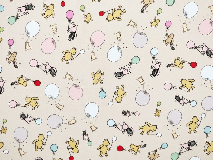 Winnie The Pooh Balloons Cotton Percale Print, Natural