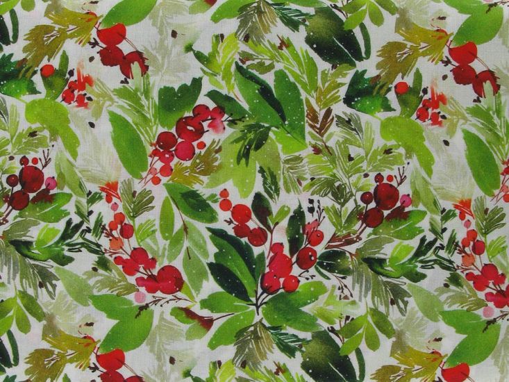 Winter Berries Cotton Print, White