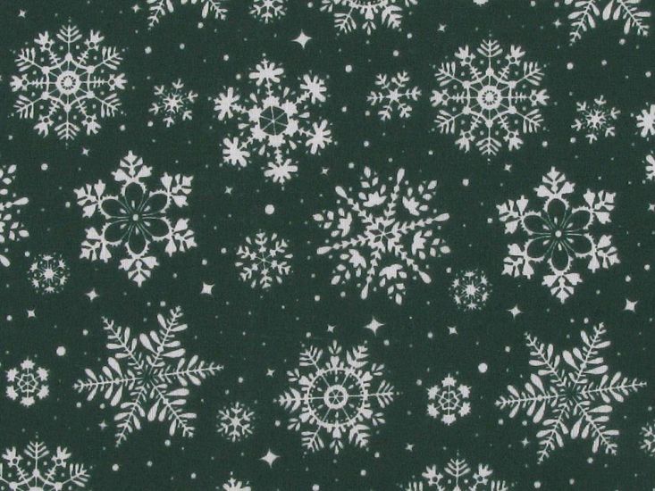 Winter Snowflakes Polycotton Print, Green