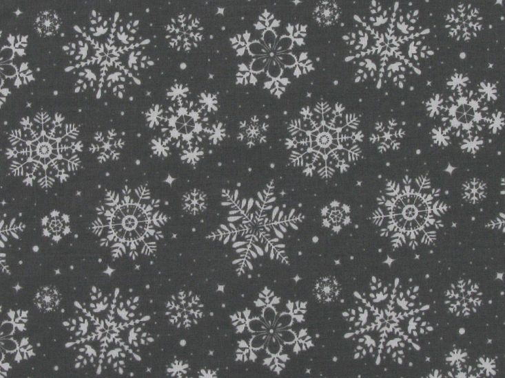 Winter Snowflakes Polycotton Print, Grey