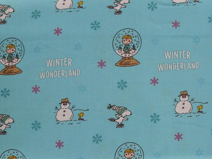 Snoopy Winter Wonderland Christmas Cotton Print, Light Blue