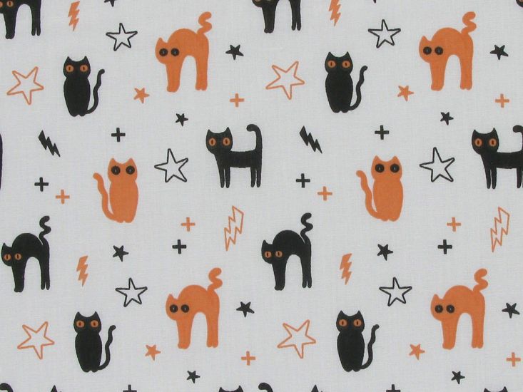 Witches Cat Polycotton, White