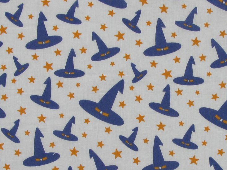 Witches Hat Polycotton Print, White