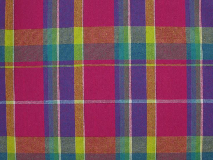 Woven Cotton Madras Check, Cerise