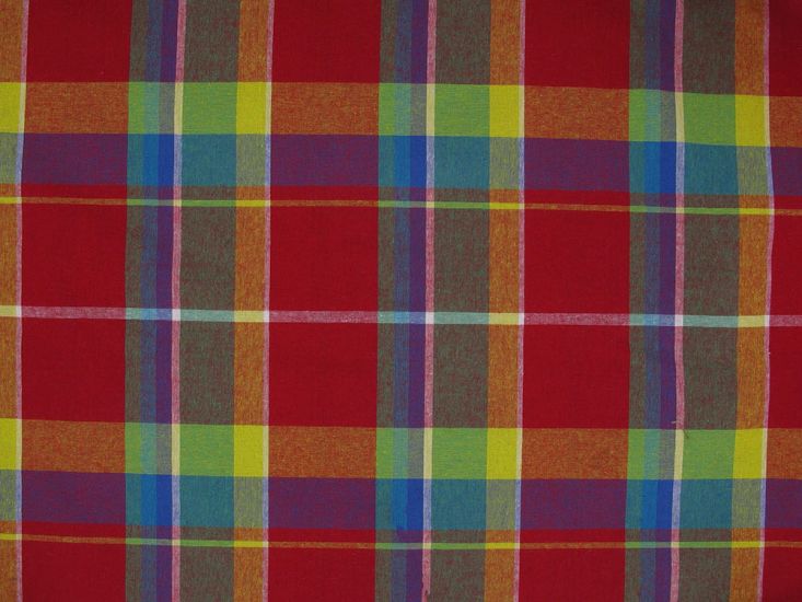 Woven Cotton Madras Check, Red