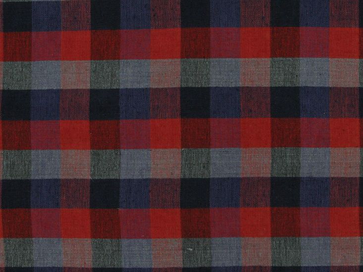 Woven Noile Silk Multi Check, Red and Blue