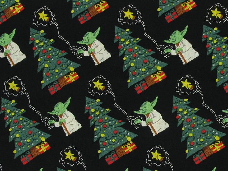 Yoda Christmas Tree Cotton Print, Black