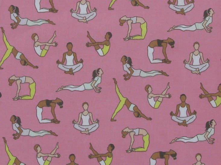 Yoga Pose Polycotton Print, Pink