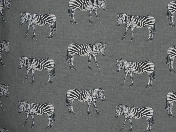 Zebra Parade Cotton Curtain Fabric, Charcoal