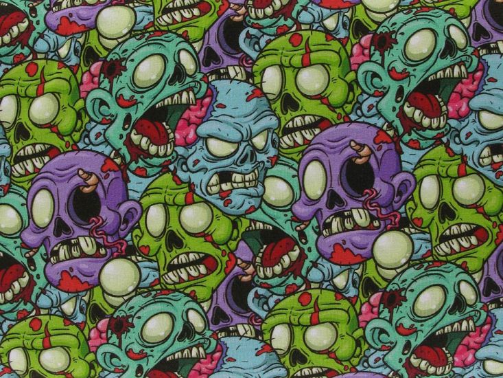 Zombie Land Cotton Jersey Print, Blue