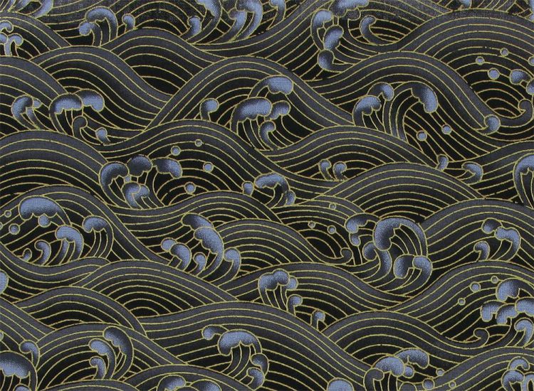 Isumi Japanese Foil Cotton Print, Pacific Waves, Black