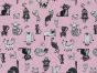 Clever Cats Cotton Poplin Print, Pink