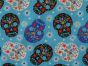 Floral Sugar Skulls Cotton Print, Turquoise