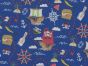 Pirate Ship Treasure Hunt Polycotton Print, Navy