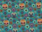 Psychedelic Floral Skulls Polycotton, Aqua