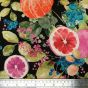 Linen Look Printed Panama Fruit Garden, Black