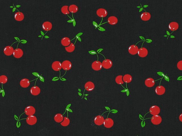 Cherry Polycotton Print - Black