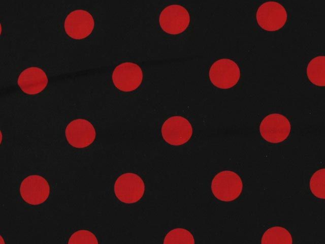 Large Red Polka Dot on Black Background Polycotton Print
