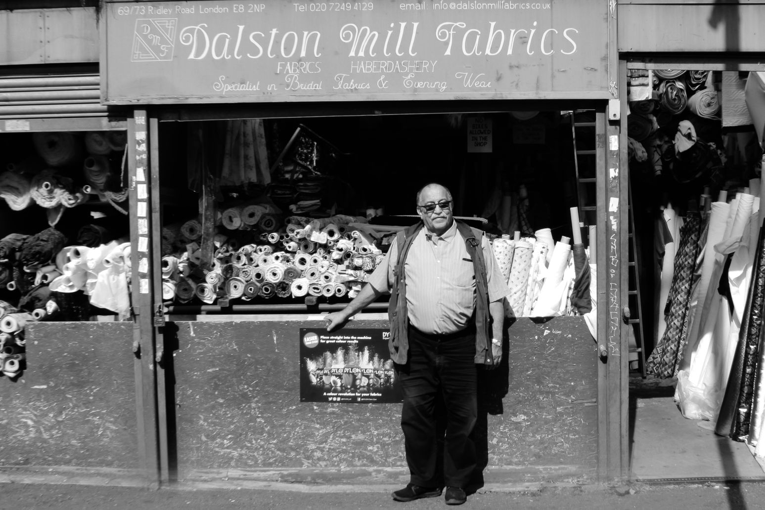 Dalston Mill Fabrics Shop front with Edward